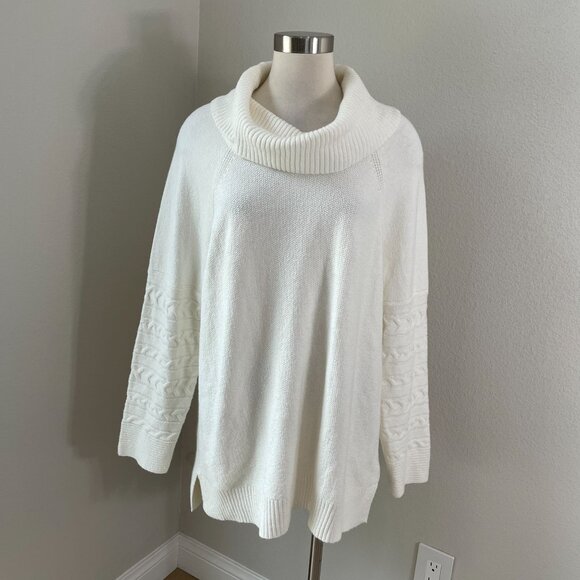 NEW Calvin Klein Womens XL Ivory Cowl Neck Sweater Raglan Sleeve Knit Top - Picture 1 of 11
